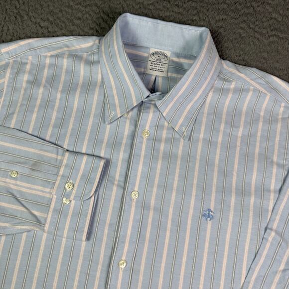 Brooks Brothers Oxford Button-Down Shirt Mens XL Blue Striped OCBD Regent Logo - Picture 1 of 9